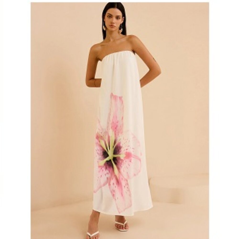 Commense Strapless Floral Print Maxi Dress New , Size M - Picture 5 of 16